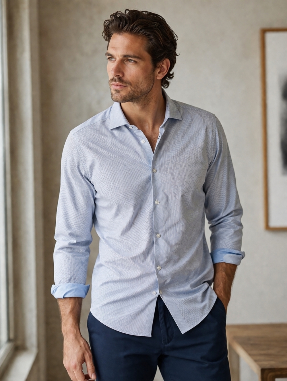 C-Lab 4 Way Stretch Slim Fit Shirt Size M 15.5" 33-34" Blue NWT